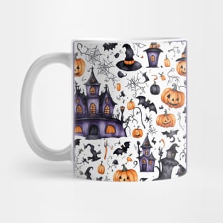 Spooky halloween houses and pumpkins pattern Mug